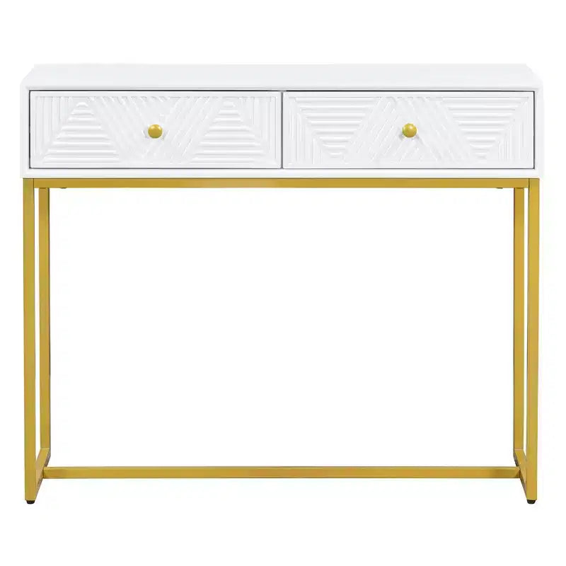 Consolle stretta bianca con 2 cassetti, design a righe, 1 pezzo