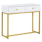 Consolle stretta bianca con 2 cassetti, design a righe, 1 pezzo