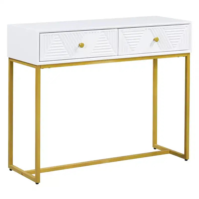 Consolle stretta bianca con 2 cassetti, design a righe, 1 pezzo