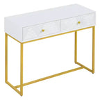 Consolle stretta bianca con 2 cassetti, design a righe, 1 pezzo