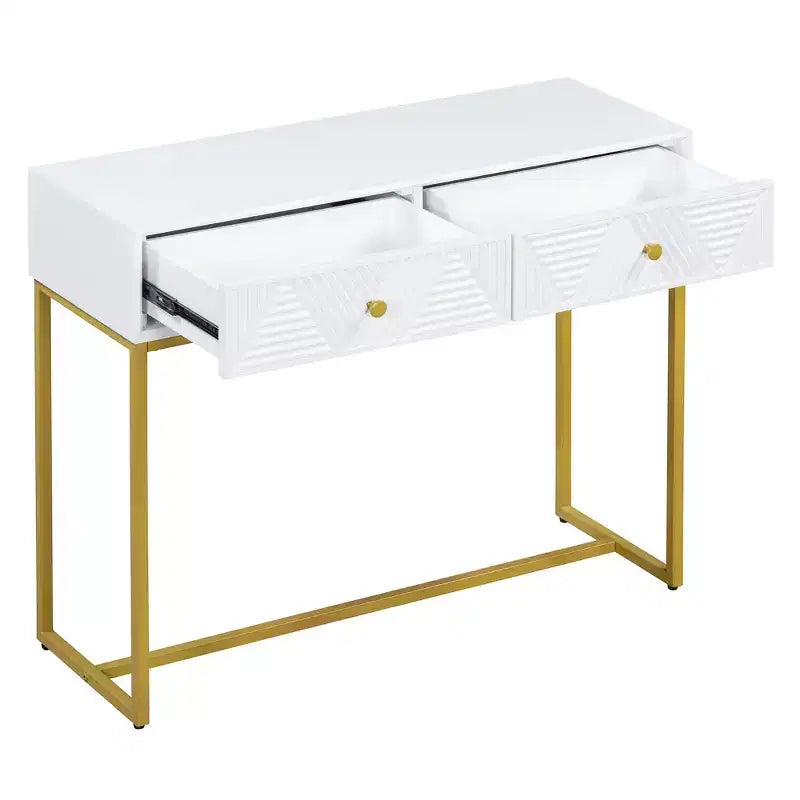 Consolle stretta bianca con 2 cassetti, design a righe, 1 pezzo