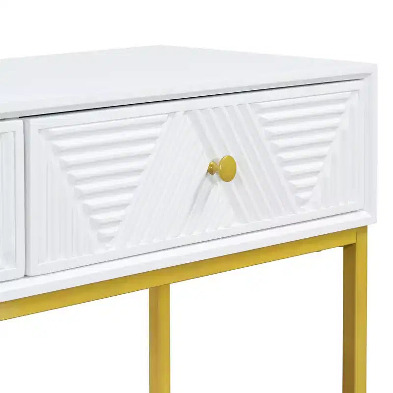 Consolle stretta bianca con 2 cassetti, design a righe, 1 pezzo