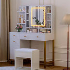 Scrivania per trucco a LED bianca con specchio, 1 persona