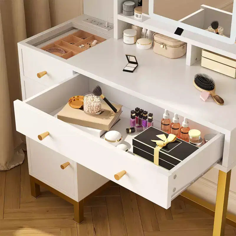 Scrivania per trucco a LED bianca con specchio, 1 persona