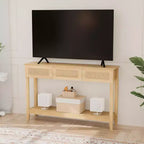 Console da tavolo in rattan giallo con cassetti e ripiano, per 1