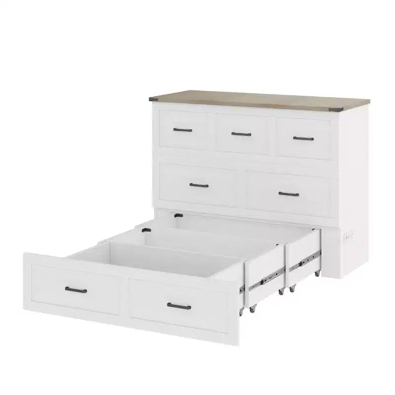 Grigio/Bianco, Letto a scomparsa Full/Queen con stazione di ricarica e cassetto portaoggetti, 1 posto letto