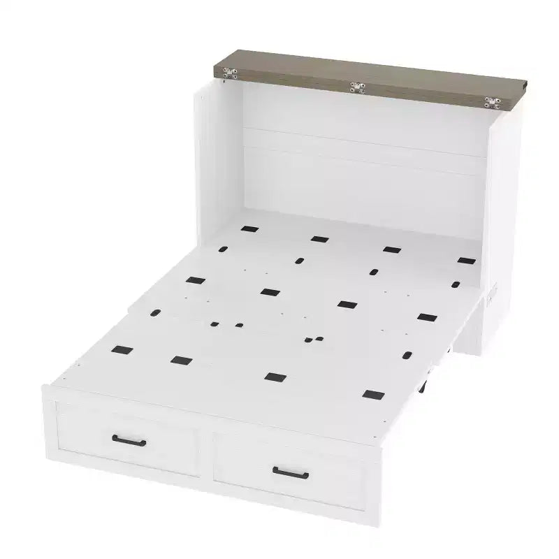 Grigio/Bianco, Letto a scomparsa Full/Queen con stazione di ricarica e cassetto portaoggetti, 1 posto letto