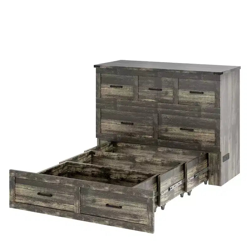 Grigio/Bianco, Letto a scomparsa Full/Queen con stazione di ricarica e cassetto portaoggetti, 1 posto letto