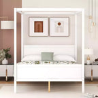 Letto a baldacchino White Queen/Espresso con testiera, pediera e cassetti contenitore, per 1-2 persone
