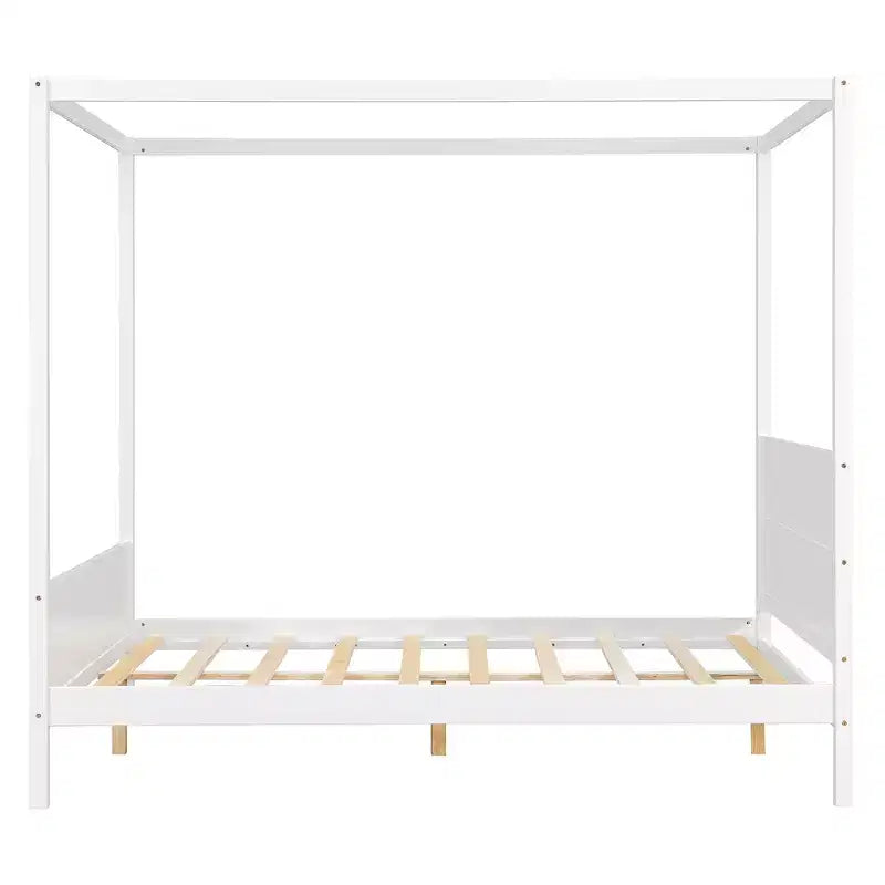 Letto a baldacchino White Queen/Espresso con testiera, pediera e cassetti contenitore, per 1-2 persone