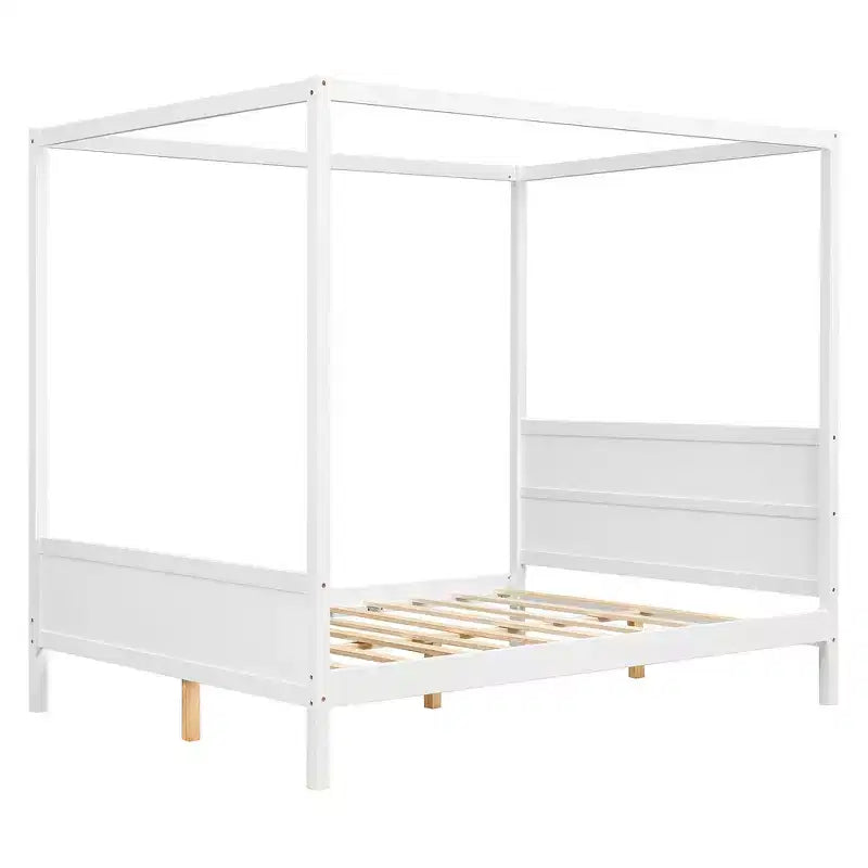Letto a baldacchino White Queen/Espresso con testiera, pediera e cassetti contenitore, per 1-2 persone