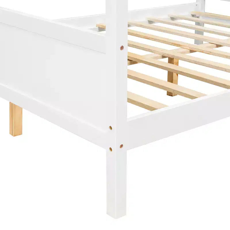 Letto a baldacchino White Queen/Espresso con testiera, pediera e cassetti contenitore, per 1-2 persone