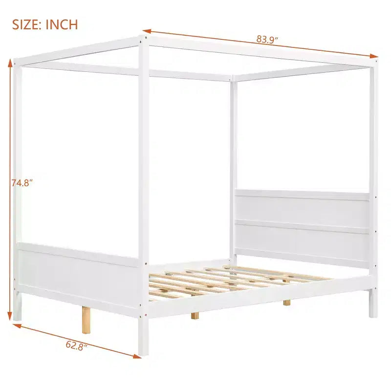 Letto a baldacchino White Queen/Espresso con testiera, pediera e cassetti contenitore, per 1-2 persone