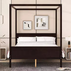 Letto a baldacchino White Queen/Espresso con testiera, pediera e cassetti contenitore, per 1-2 persone