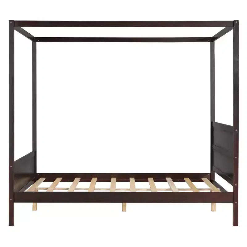 Letto a baldacchino White Queen/Espresso con testiera, pediera e cassetti contenitore, per 1-2 persone