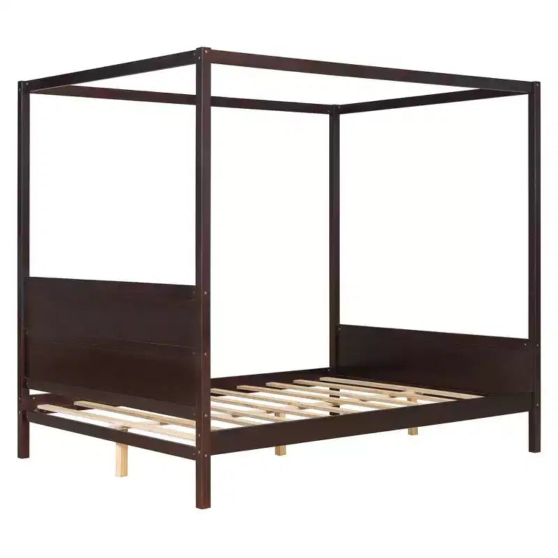 Letto a baldacchino White Queen/Espresso con testiera, pediera e cassetti contenitore, per 1-2 persone