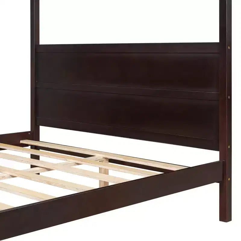 Letto a baldacchino White Queen/Espresso con testiera, pediera e cassetti contenitore, per 1-2 persone