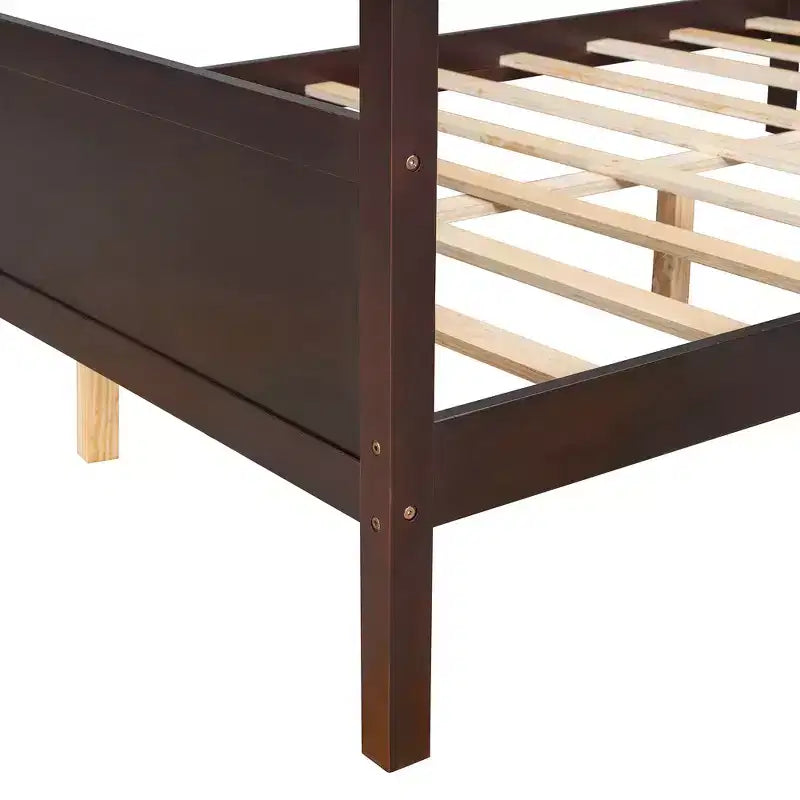 Letto a baldacchino White Queen/Espresso con testiera, pediera e cassetti contenitore, per 1-2 persone