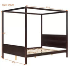 Letto a baldacchino White Queen/Espresso con testiera, pediera e cassetti contenitore, per 1-2 persone