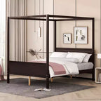 Whisen Queen Size Canopy Bed with Headboard & Footboard, Under-Bed Storage & Decor-Friendly Design