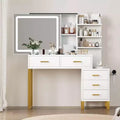 Vanity Desk with Mirror and Lights, Makeup Vanity Desk with Sliding Lighted Mirror, 3 Lighting Modes, 5 Large Drawers and 3 Tiers, for Bedroom, White