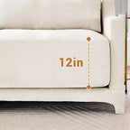Divano a 4 posti in ciniglia beige con cuscini lombari
