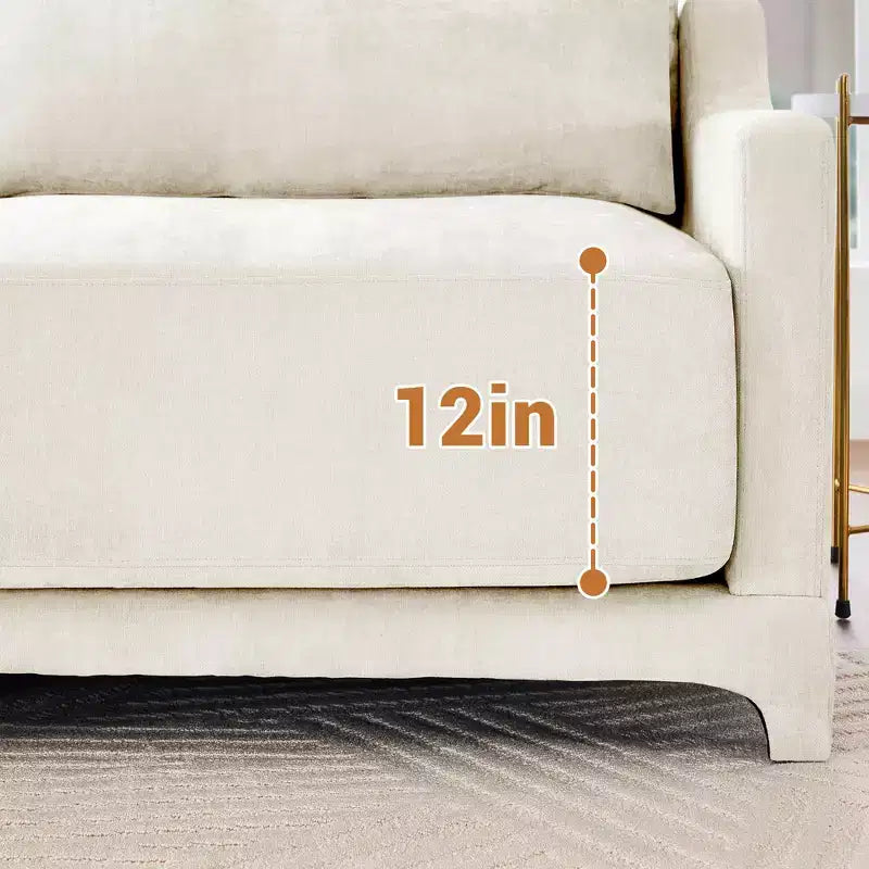 Divano a 4 posti in ciniglia beige con cuscini lombari