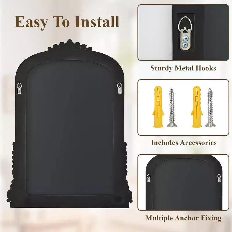 Specchio da parete dorato ad arco con perline, singolo, 40x28 pollici