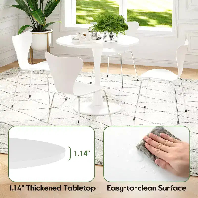 Tavolo da pranzo Tulip rotondo bianco, piano in legno e base in metallo, 2-4 posti