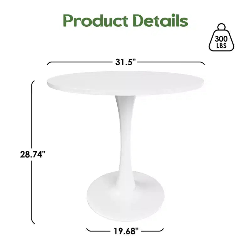 Tavolo da pranzo Tulip rotondo bianco, piano in legno e base in metallo, 2-4 posti