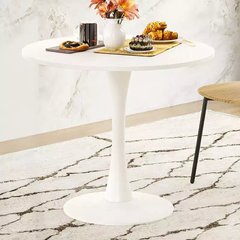 Tavolo da pranzo Tulip rotondo bianco, piano in legno e base in metallo, 2-4 posti