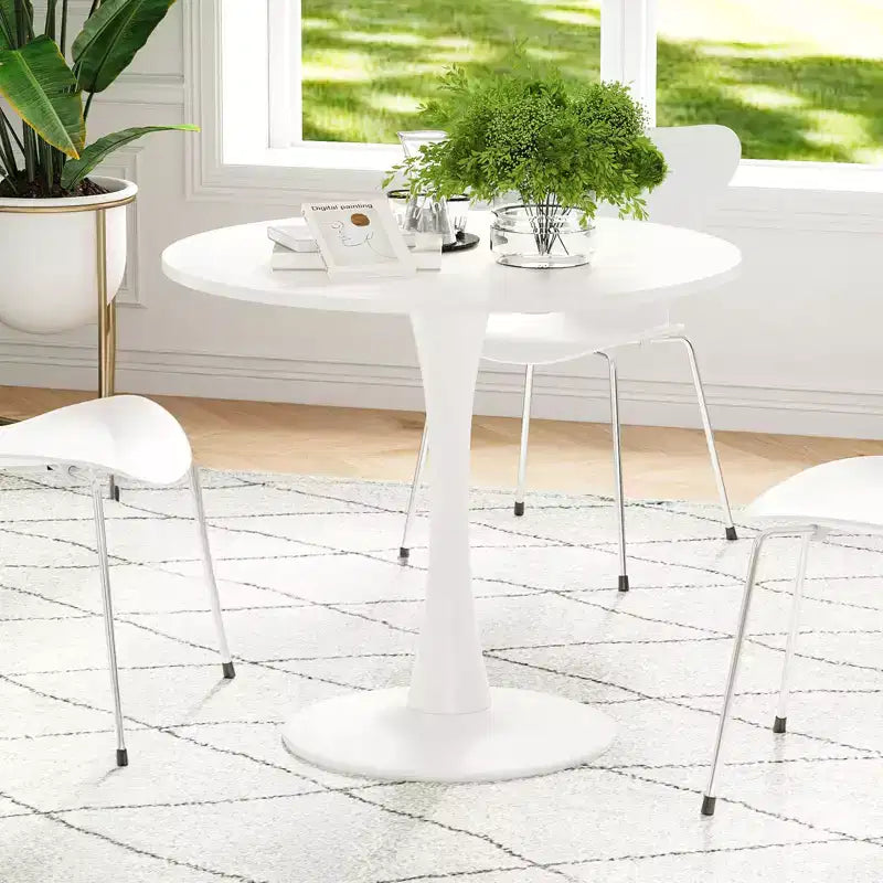 Tavolo da pranzo Tulip rotondo bianco, piano in legno e base in metallo, 2-4 posti