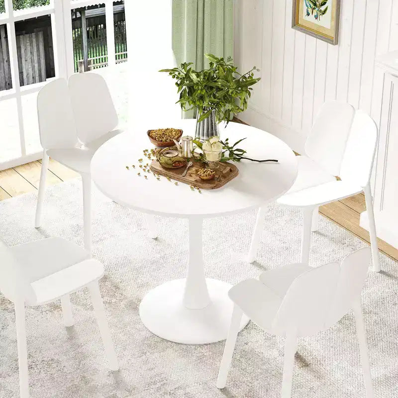 Tavolo da pranzo Tulip rotondo bianco, piano in legno e base in metallo, 2-4 posti
