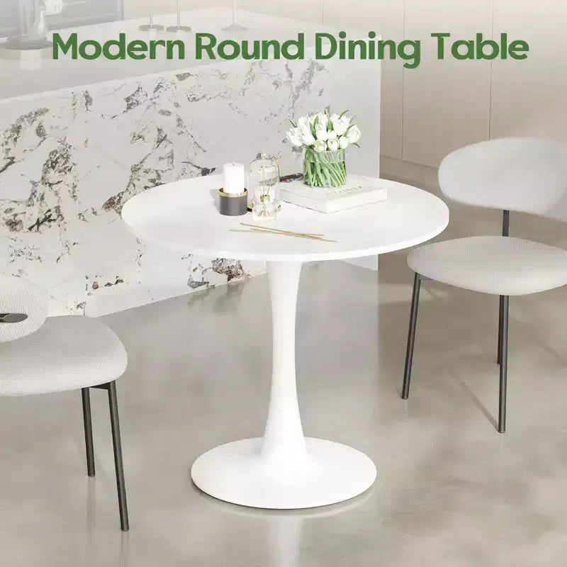 Tavolo da pranzo Tulip rotondo bianco, piano in legno e base in metallo, 2-4 posti