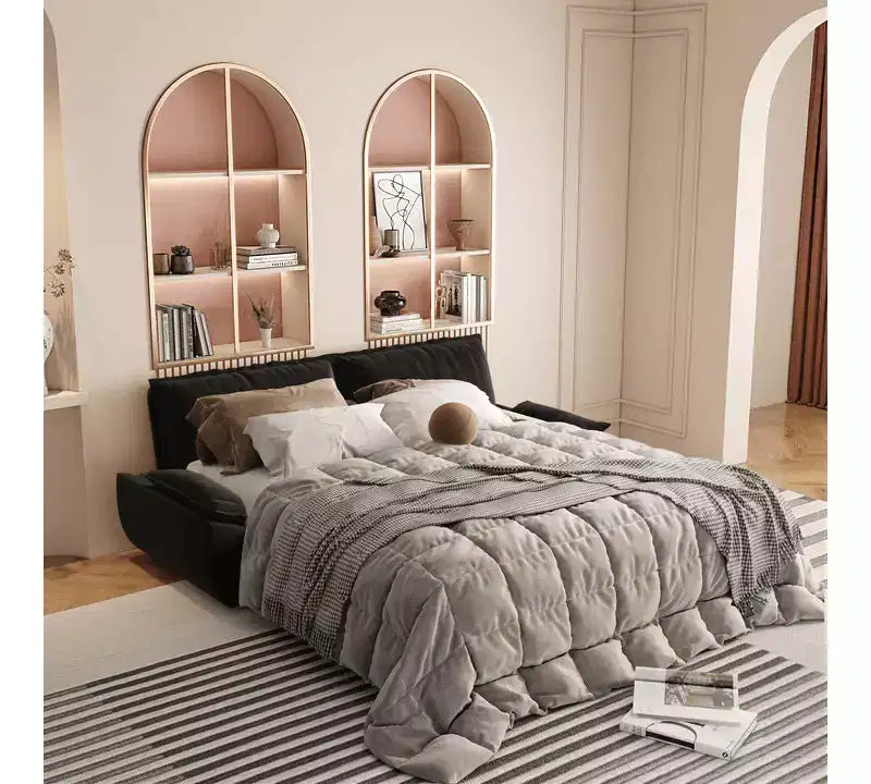 Divano letto convertibile 3 in 1 in velluto beige/nero/grigio/rosa, divano letto a 2 posti estraibile queen size