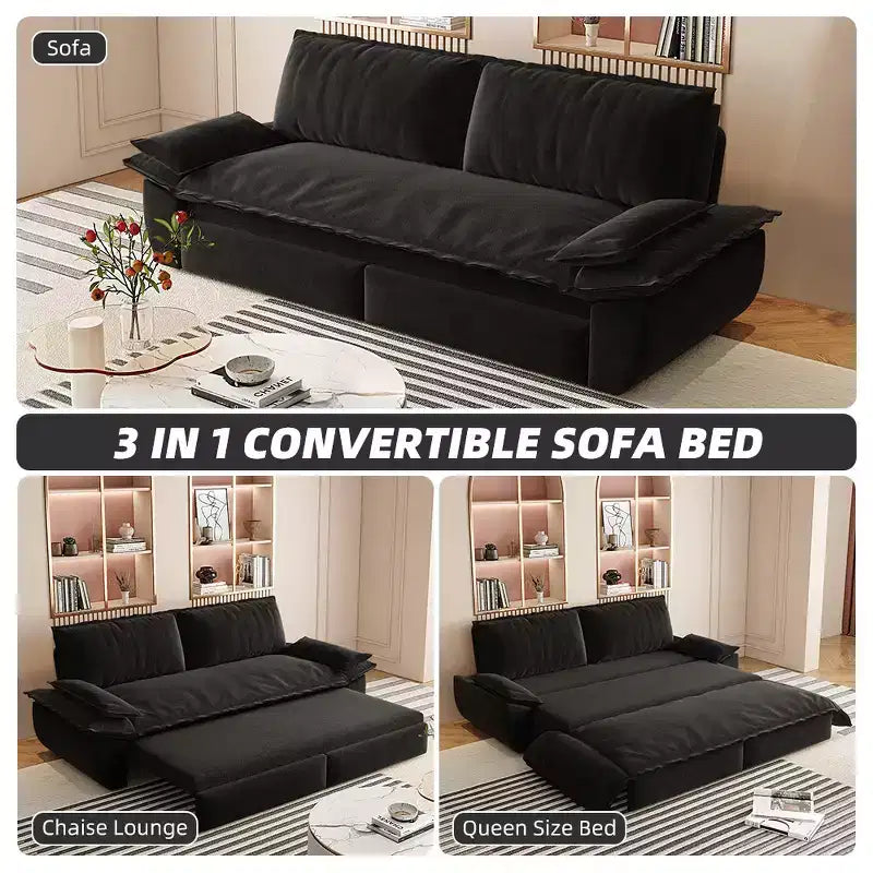 Divano letto convertibile 3 in 1 in velluto beige/nero/grigio/rosa, divano letto a 2 posti estraibile queen size