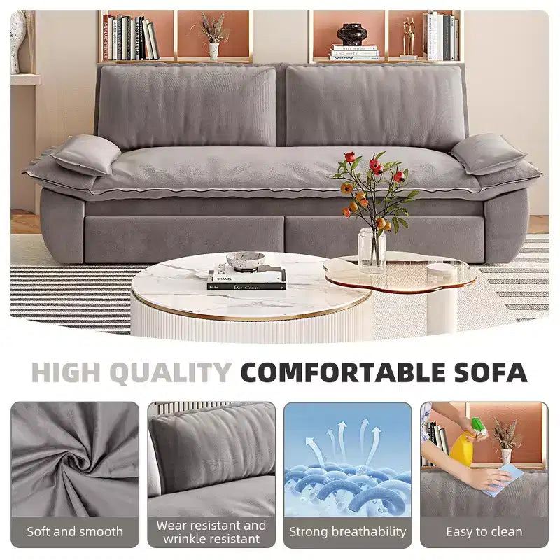 Divano letto convertibile 3 in 1 in velluto beige/nero/grigio/rosa, divano letto a 2 posti estraibile queen size