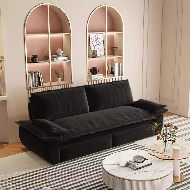 Divano letto convertibile 3 in 1 in velluto beige/nero/grigio/rosa, divano letto a 2 posti estraibile queen size