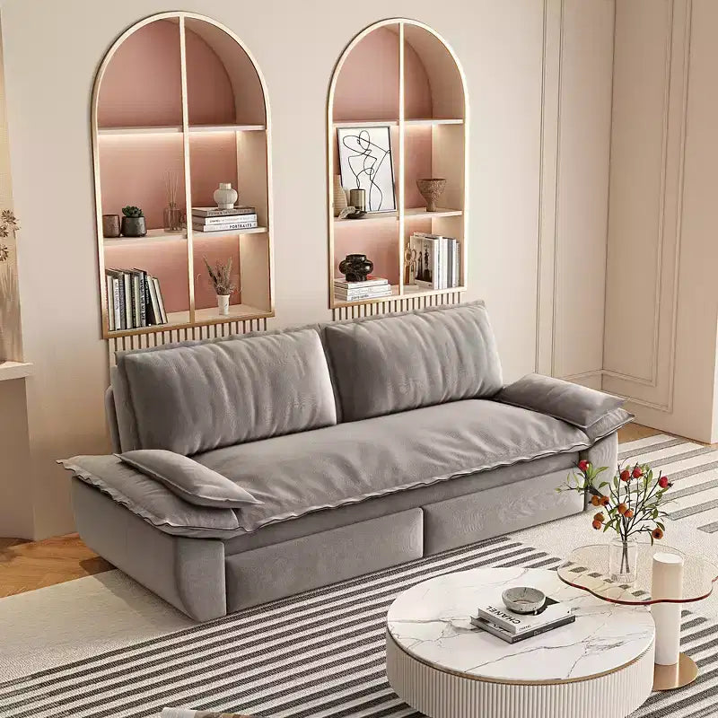 Divano letto convertibile 3 in 1 in velluto beige/nero/grigio/rosa, divano letto a 2 posti estraibile queen size
