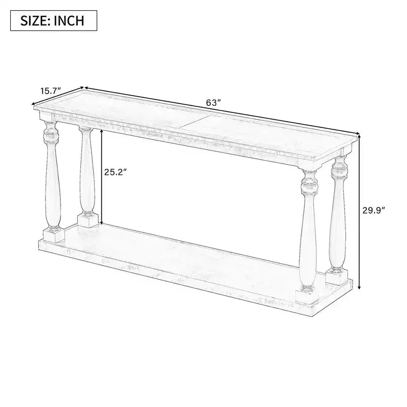 Consolle beige, gambe a vaso con ripiano inferiore, 1 posto