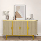 Madia buffet scanalata bianca e oro con gambe in metallo, 150 cm