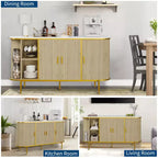 Madia buffet scanalata bianca e oro con gambe in metallo, 150 cm