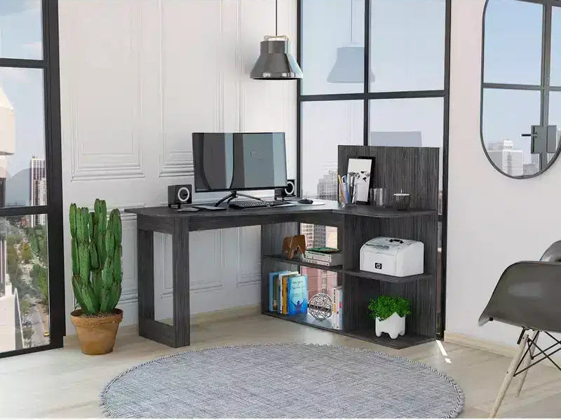 TUYOHW Writing Computer Desk,L-Shaped Desk with Four Shelves,Corner Desk with Multiple Open Shelving Tiers,Extended Workspace for Home Office,Study