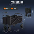 Carrello pieghevole nero multiuso con ruote fuoristrada, capacità 108 kg, uso per 1 persona