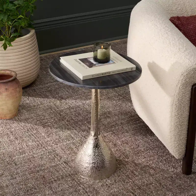 Tavolino rotondo con ripiano in marmo – Nero/Avorio, Oro/Avorio, Argento/Nero