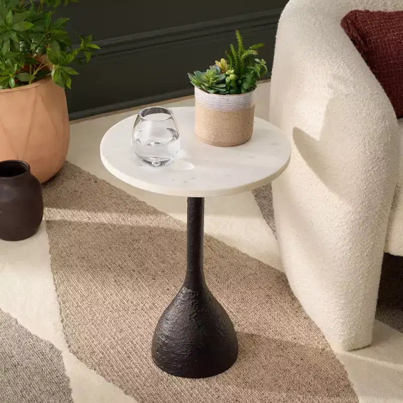 Tavolino rotondo con ripiano in marmo – Nero/Avorio, Oro/Avorio, Argento/Nero