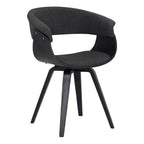 Sedia da pranzo in lino color antracite, gambe in legno nero, 1 posto a sedere