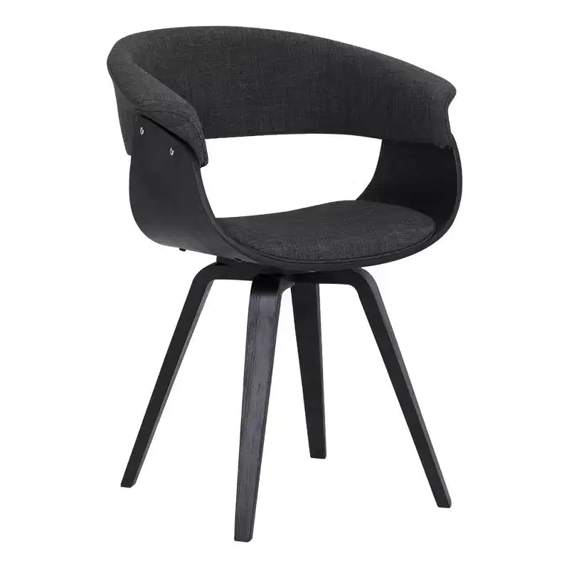 Sedia da pranzo in lino color antracite, gambe in legno nero, 1 posto a sedere