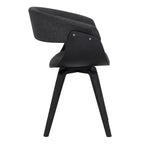 Sedia da pranzo in lino color antracite, gambe in legno nero, 1 posto a sedere