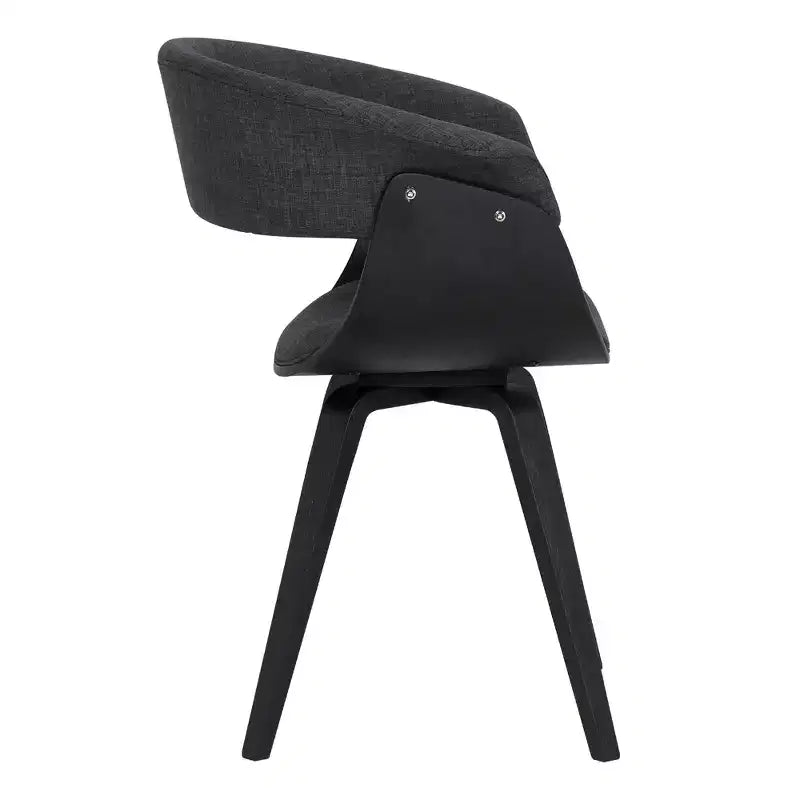 Sedia da pranzo in lino color antracite, gambe in legno nero, 1 posto a sedere